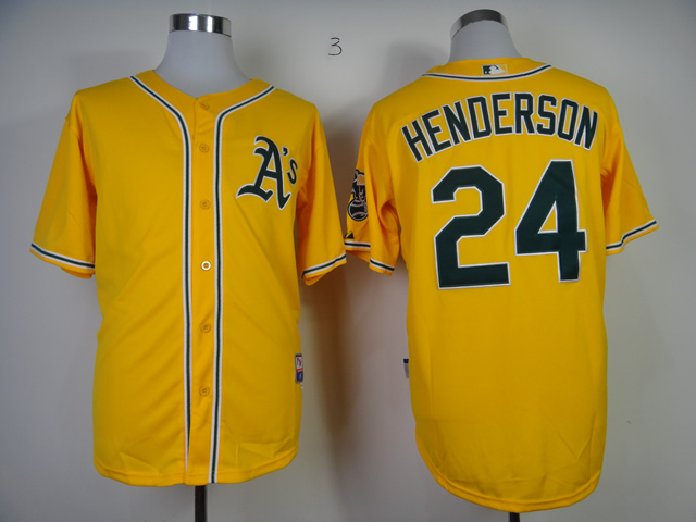 Men Oakland Athletics #24 Henderson Yellow MLB Jerseys->oakland athletics->MLB Jersey
